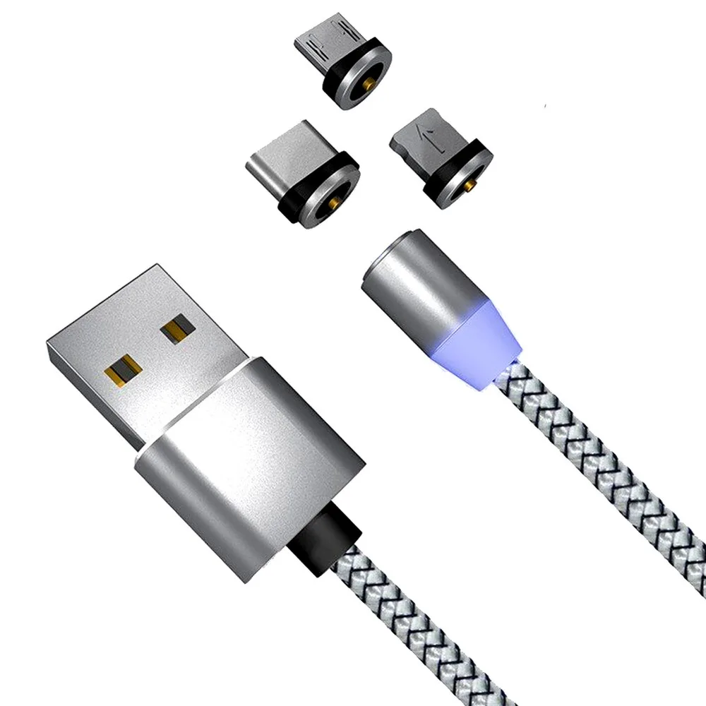 Magnetic USB Charging Cable, Nylon- Apple, Micro USB & Type C 3-in-1 Charger