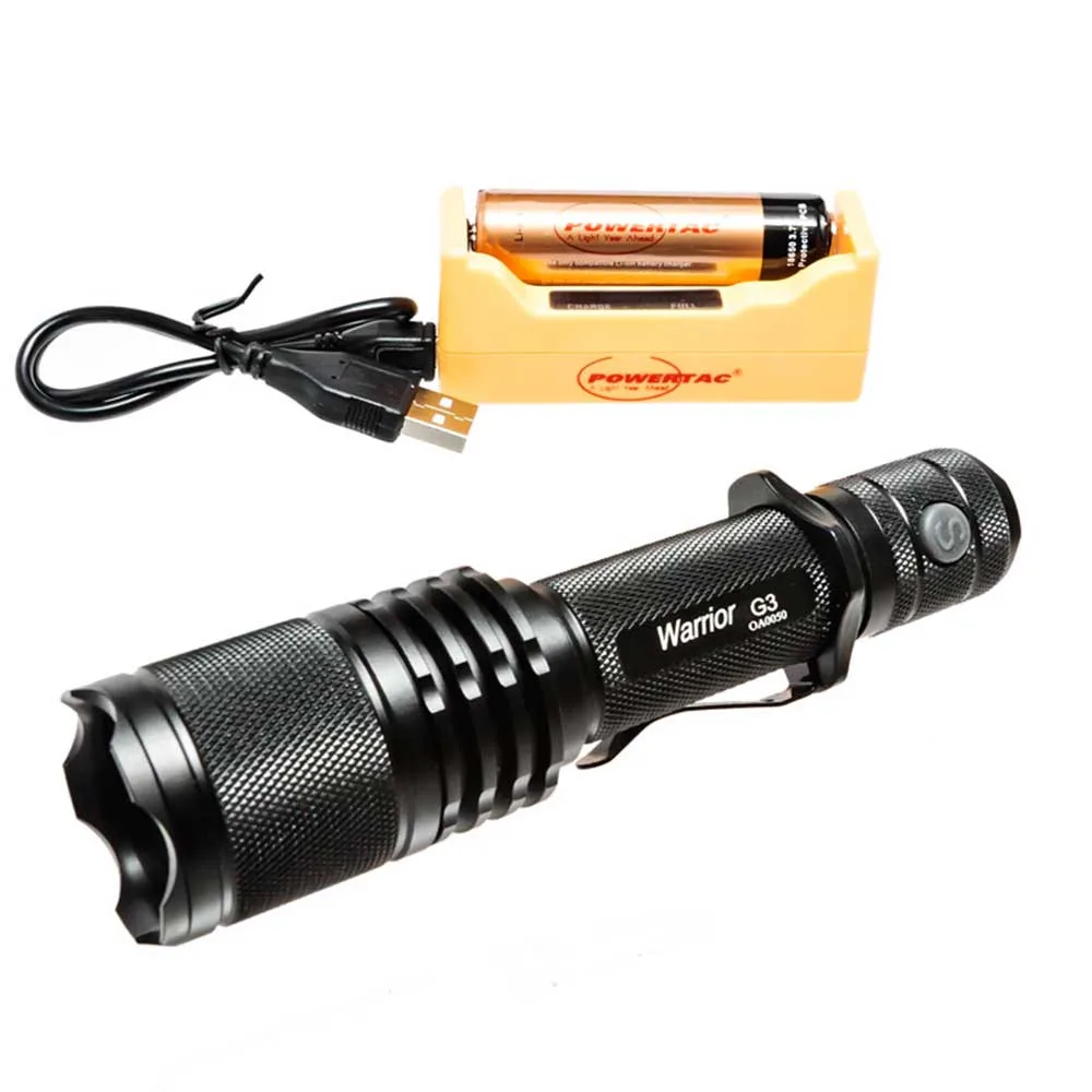 Warrior G3- 1050 Lumen Tactical Flashlight Rechargeable Kit